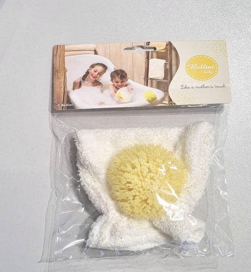 Bellini baby natūrali kempinė 8cm + prausimosi pirštinė