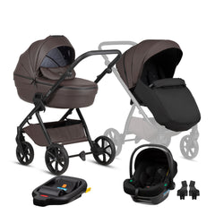 Tutis Uno6+ Leather universalus vežimėlis kūdikiams 4in1 (177) + Tutis Elo Lux i-Size autokėdutė ir Isofix bazė