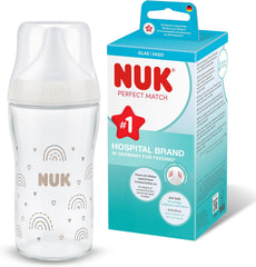NUK Perfect Match stiklinis buteliukas 230 ml Rainbow