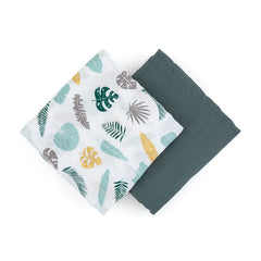 PETITE&MARS muslino vystyklai 2vnt. 120x120, Green Leaves