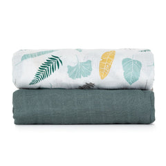 PETITE&MARS muslino vystyklai 2vnt. 120x120, Green Leaves