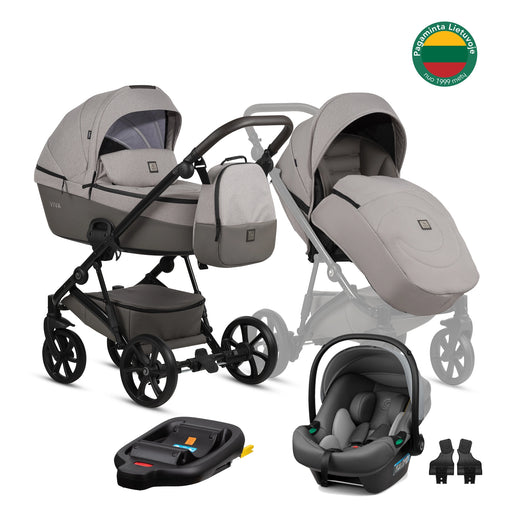 Tutis Viva⁵ universalus vežimėlis kūdikiams 4in1 (068) + Tutis Elo Lux i-Size autokėdutė ir Isofix bazė