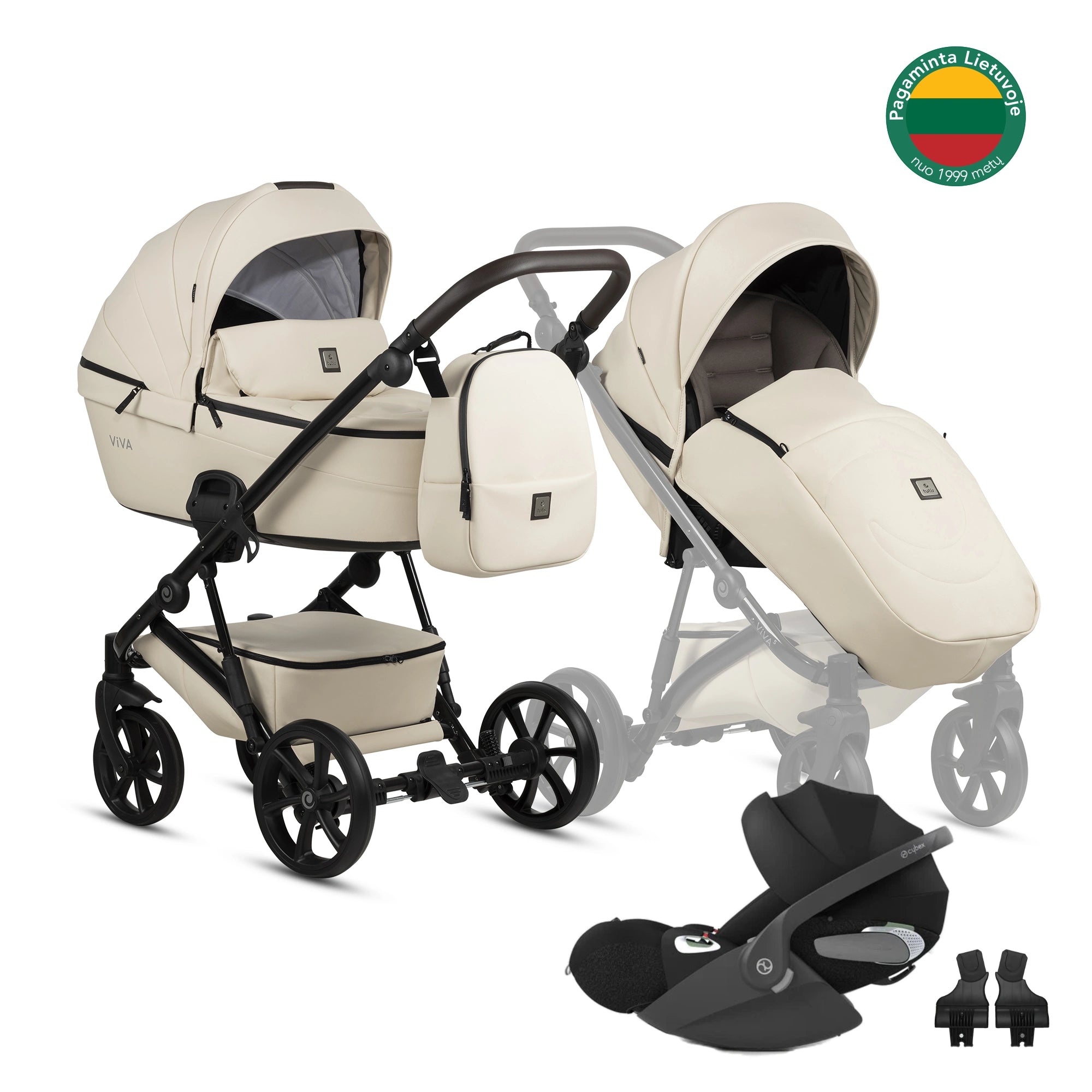 Tutis Viva⁵ Leather universalus vežimėlis kūdikiams 3in1 (086) + Cybex Cloud T autokėdutė