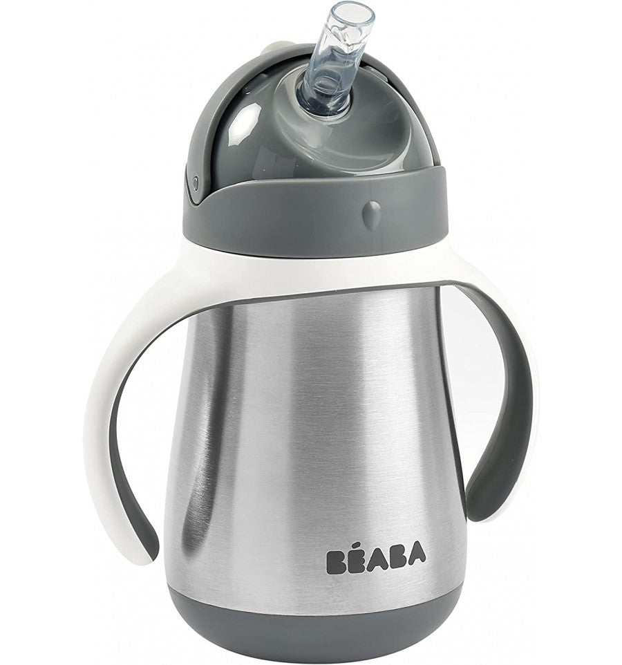 Beaba Metalinė gertuvė su šiaudeliu 250ml - spalva - mineral grey