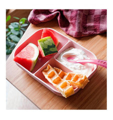 Beaba silikoniniu dugnu prilimpanti 3 skyrių lėkštė su šaukšteliu - spalva - pink