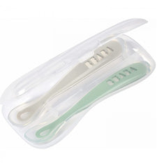 Beaba silikoninių šaukštelių 2vnt. rinkinys su dėžute - Spalva - Velvet Grey/Sage Green