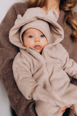 Wooly Organic flisinis kombinezonas su gobtuvu ir meškiuko ausytėmis GOTS, Light Taupe