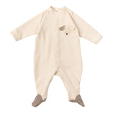 Wooly Organic French Terry šliaužtinukas su pėdutėmis GOTS, Natural Ecru / Cinder
