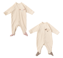 Wooly Organic French Terry šliaužtinukas su pėdutėmis GOTS, Natural Ecru / Cinder
