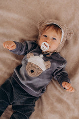 Wooly Organic pliušinė kepurė su meškiuko ausytėmis ir merino vilnos pamušalu, Ecru