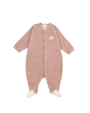 Wooly Organic siuvinėtas veliūrinis šliaužtinukas su pėdutėmis GOTS, Rosewood
