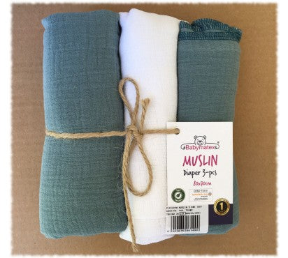 Muslino vystyklų komplektas BabyMatex Muslin 3vnt - Spalva - Žalia 70x80cm