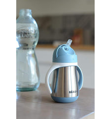 Beaba Metalinė gertuvė su šiaudeliu 250ml - spalva - windy blue