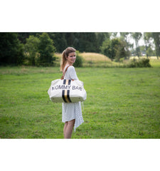 Childhome didelis mamos krepšys Mommy bag, Off white stripes Black/Gold