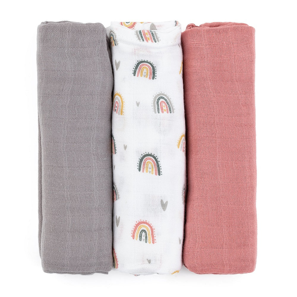PETITE&MARS muslino vystyklai 3vnt. 68x68, Moussy - Rose Rainbows