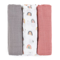 PETITE&MARS muslino vystyklai 3vnt. 68x68, Moussy - Rose Rainbows