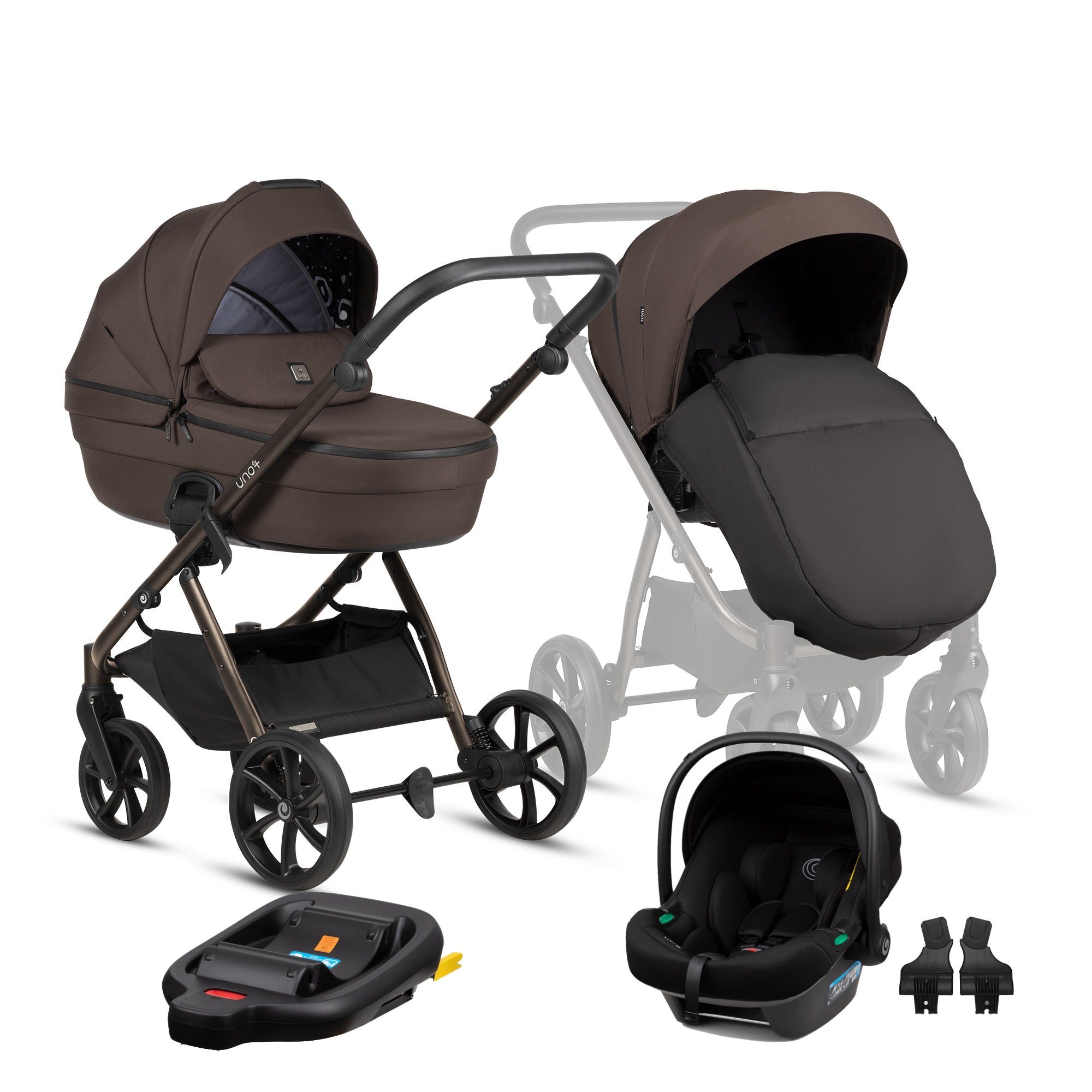 Tutis Uno6+ universalus vežimėlis kūdikiams 4in1 (147) + Tutis Elo Lux i-Size autokėdutė ir Isofix bazė
