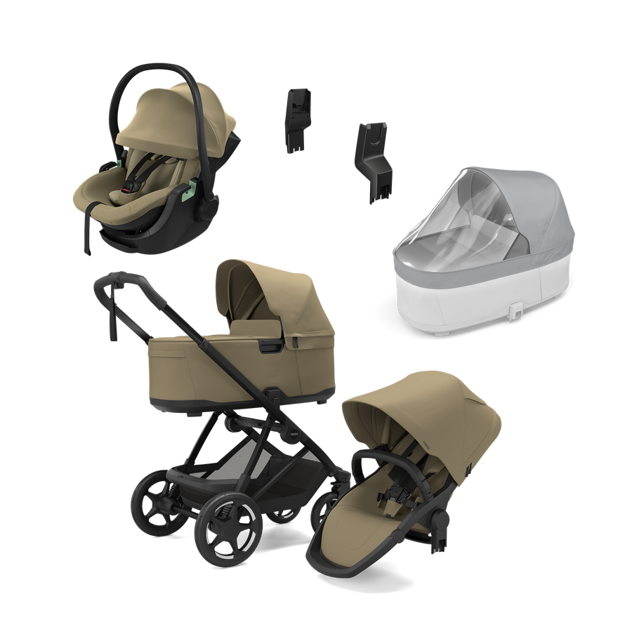 Thule Charm universalus vežimėlis 3in1 Faded Khaki + Thule Maple Connect Faded Khaki autokėdutė
