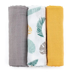 PETITE&MARS muslino vystyklai 3vnt. 68x68, Moussy - Ochre Leaves