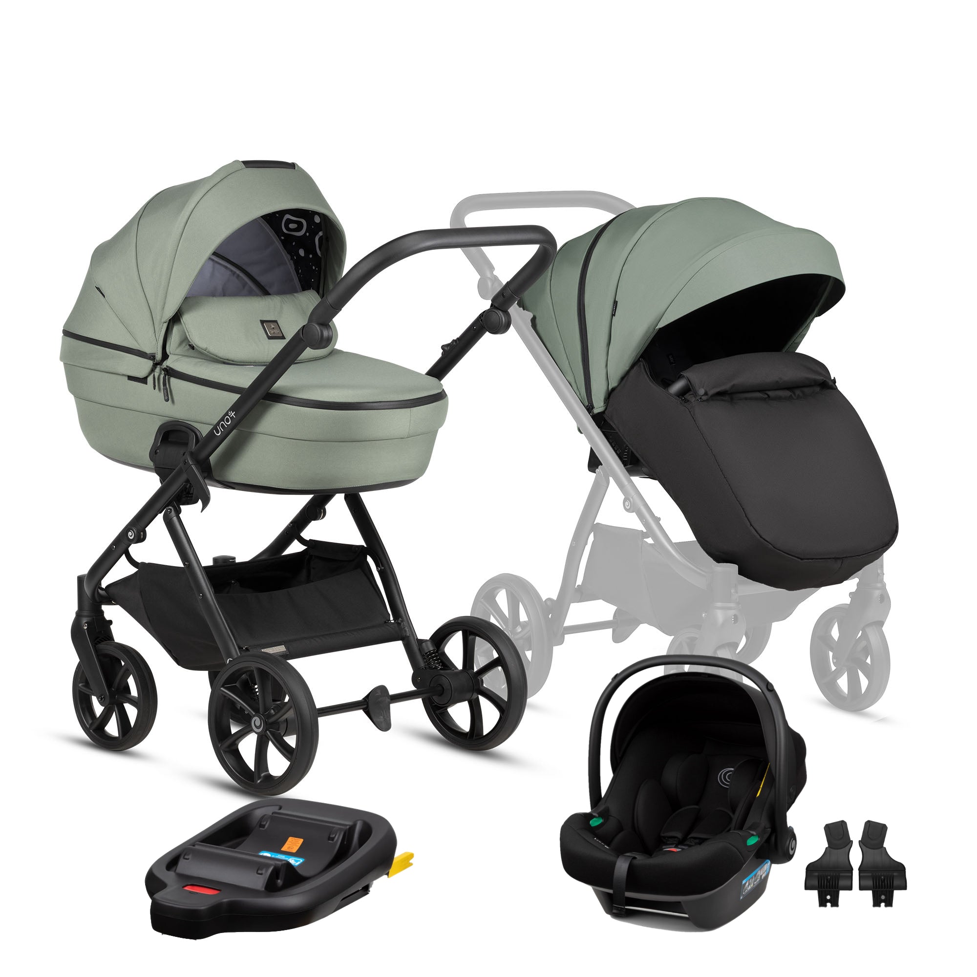 Tutis Uno6+ universalus vežimėlis kūdikiams 4in1 (130) + Tutis Elo Lux i-Size autokėdutė ir Isofix bazė
