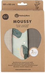 PETITE&MARS muslino vystyklai 3vnt. 68x68, Moussy - whale song