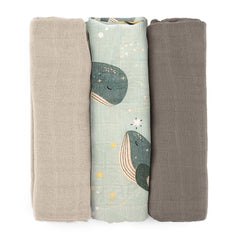 PETITE&MARS muslino vystyklai 3vnt. 68x68, Moussy - whale song