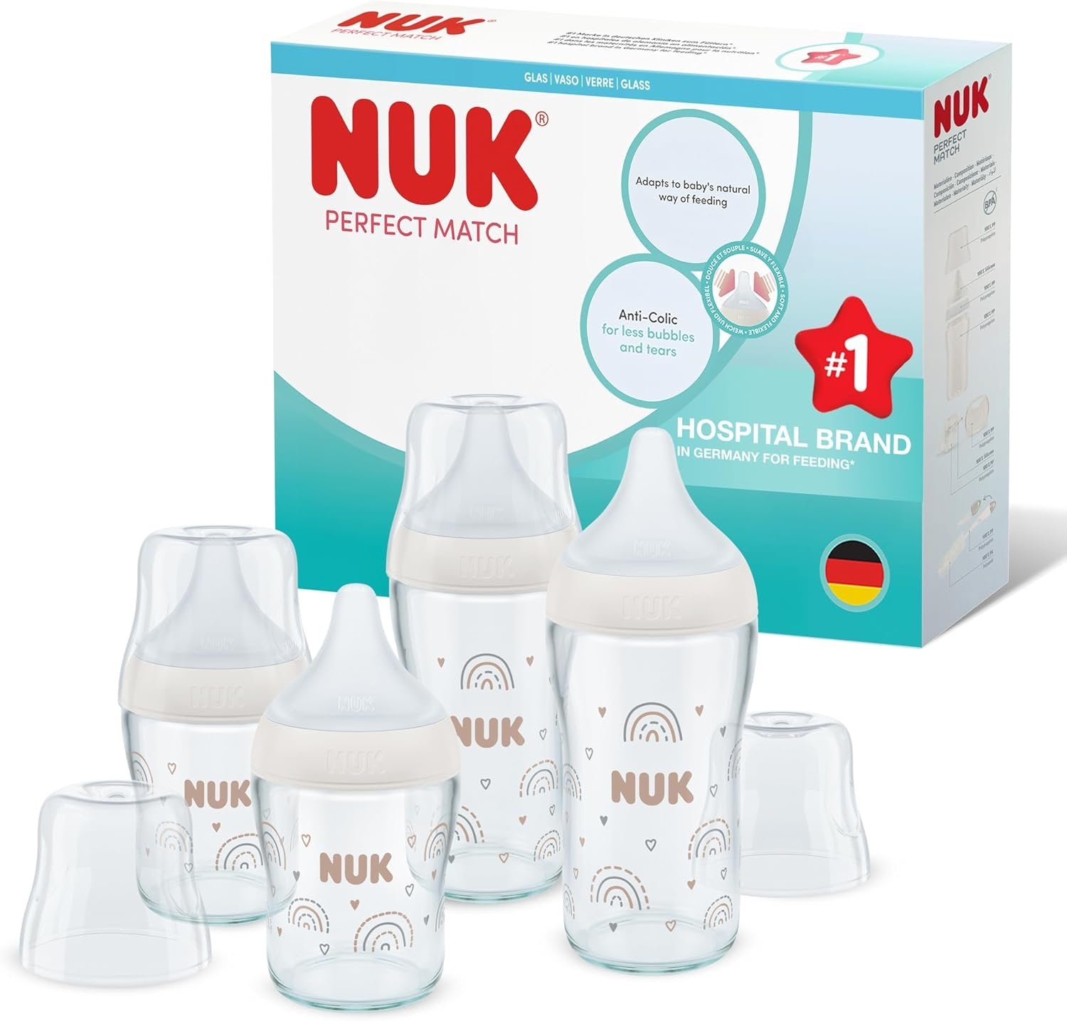 NUK Perfect Match stiklinių buteliukų rinkinys 4 vnt.