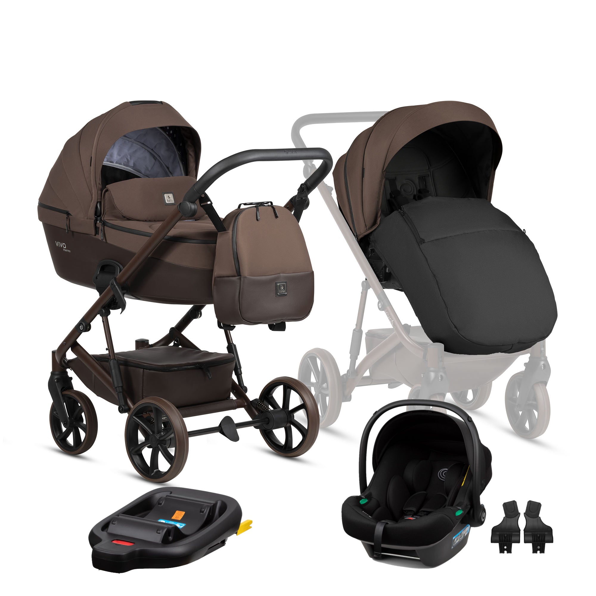 Tutis Viva6+ universalus vežimėlis kūdikiams 4in1 (067)) + Tutis Elo Lux i-Size autokėdutė ir Isofix bazė