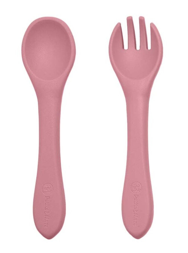 PETITE&MARS silikoninis šaukštelis ir šakutė 6m+ Dusty Rose