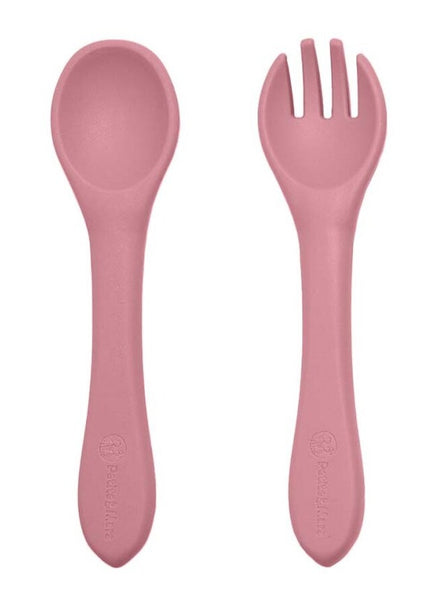 PETITE&MARS silikoninis šaukštelis ir šakutė 6m+ Dusty Rose