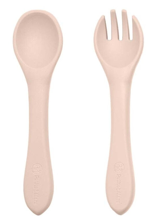 PETITE&MARS silikoninis šaukštelis ir šakutė 6m+ Desert Sand