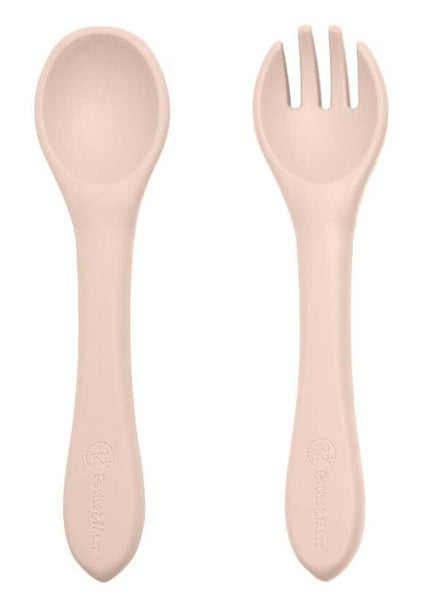 PETITE&MARS silikoninis šaukštelis ir šakutė 6m+ Desert Sand