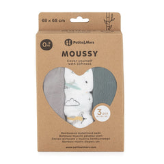 PETITE&MARS muslino vystyklai 3vnt. 68x68, Moussy - Grey Planes