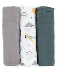 PETITE&MARS muslino vystyklai 3vnt. 68x68, Moussy - Grey Planes