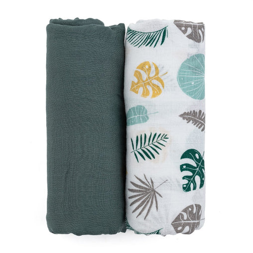 PETITE&MARS muslino vystyklai 2vnt. 120x120, Green Leaves
