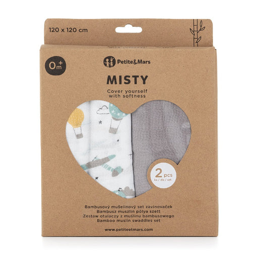 PETITE&MARS muslino vystyklai 2vnt. 120x120, Grey Planes