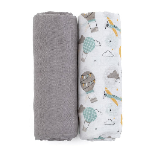 PETITE&MARS muslino vystyklai 2vnt. 120x120, Grey Planes