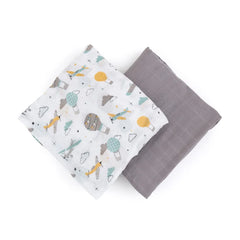PETITE&MARS muslino vystyklai 2vnt. 120x120, Grey Planes