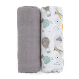 PETITE&MARS muslino vystyklai 2vnt. 120x120, Grey Planes
