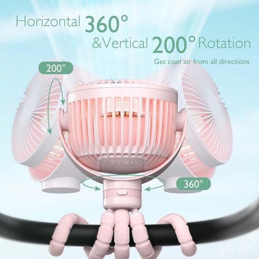 Momcozy nešiojamas vežimėlio ventiliatorius - rožinis