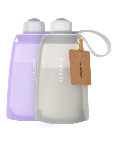 Momcozy daugkartiniai silikoniniai pieno ir maisto laikymo maišeliai, 2 vnt., violetinis ir pilkas