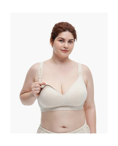 Momcozy medvilninė maitinimo liemenėlė didesnėms krūtims Busty, oatmeal, L dydis