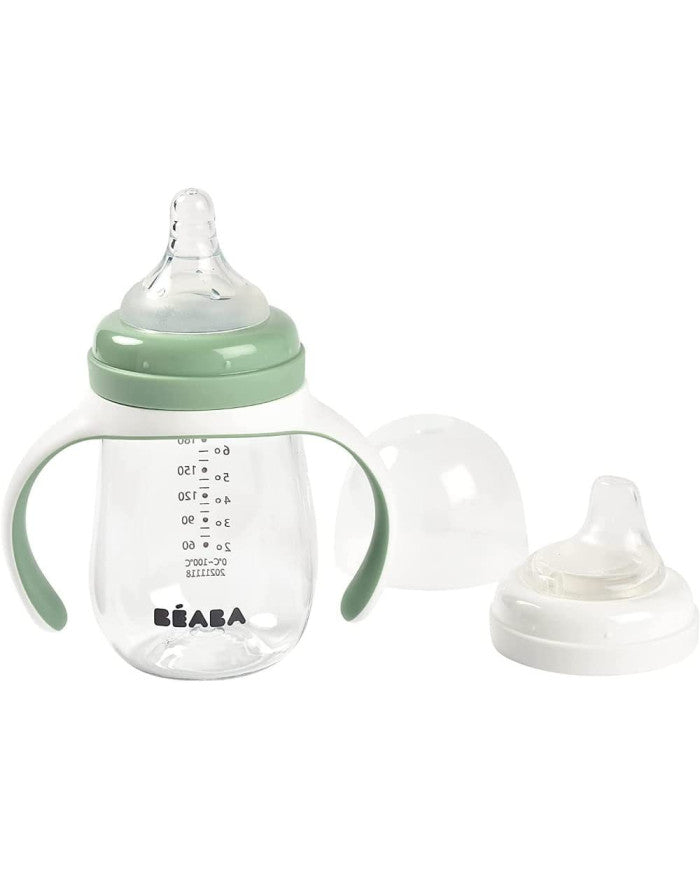 Beaba mokomasis buteliukas-gertuvė 2in1, 210 ml, sage green