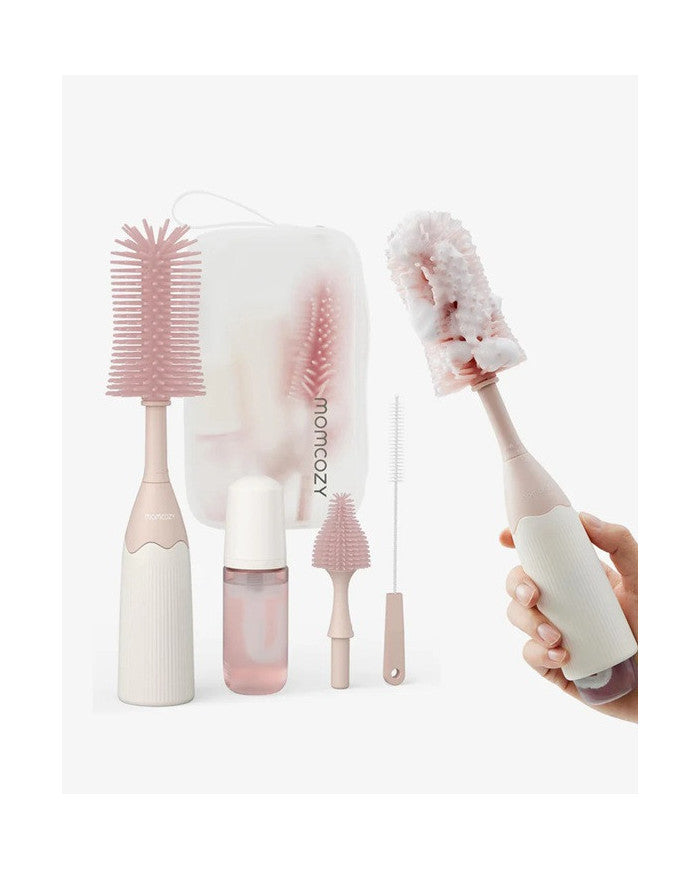 Momcozy buteliukų ir žindukų šepetėlių rinkinys Push-Press, rausvas