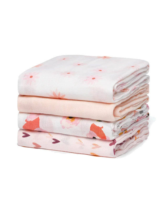 Momcozy muslino medvilnės vystyklai kūdikiui, 4 vnt., 120 × 120 cm, heart flower