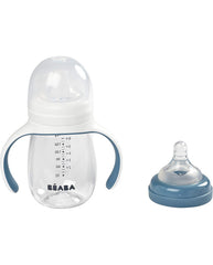 Beaba mokomasis buteliukas-gertuvė 2in1, 210 ml, windy blue