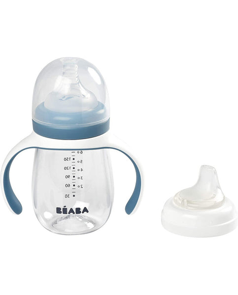 Beaba mokomasis buteliukas-gertuvė 2in1, 210 ml, windy blue