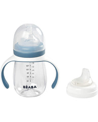Beaba mokomasis buteliukas-gertuvė 2in1, 210 ml, windy blue