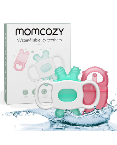 Momcozy vandeniu užpildomas šaldantis kūdikio kramtukas, pink/green