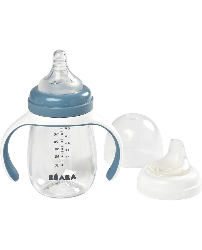 Beaba mokomasis buteliukas-gertuvė 2in1, 210 ml, windy blue